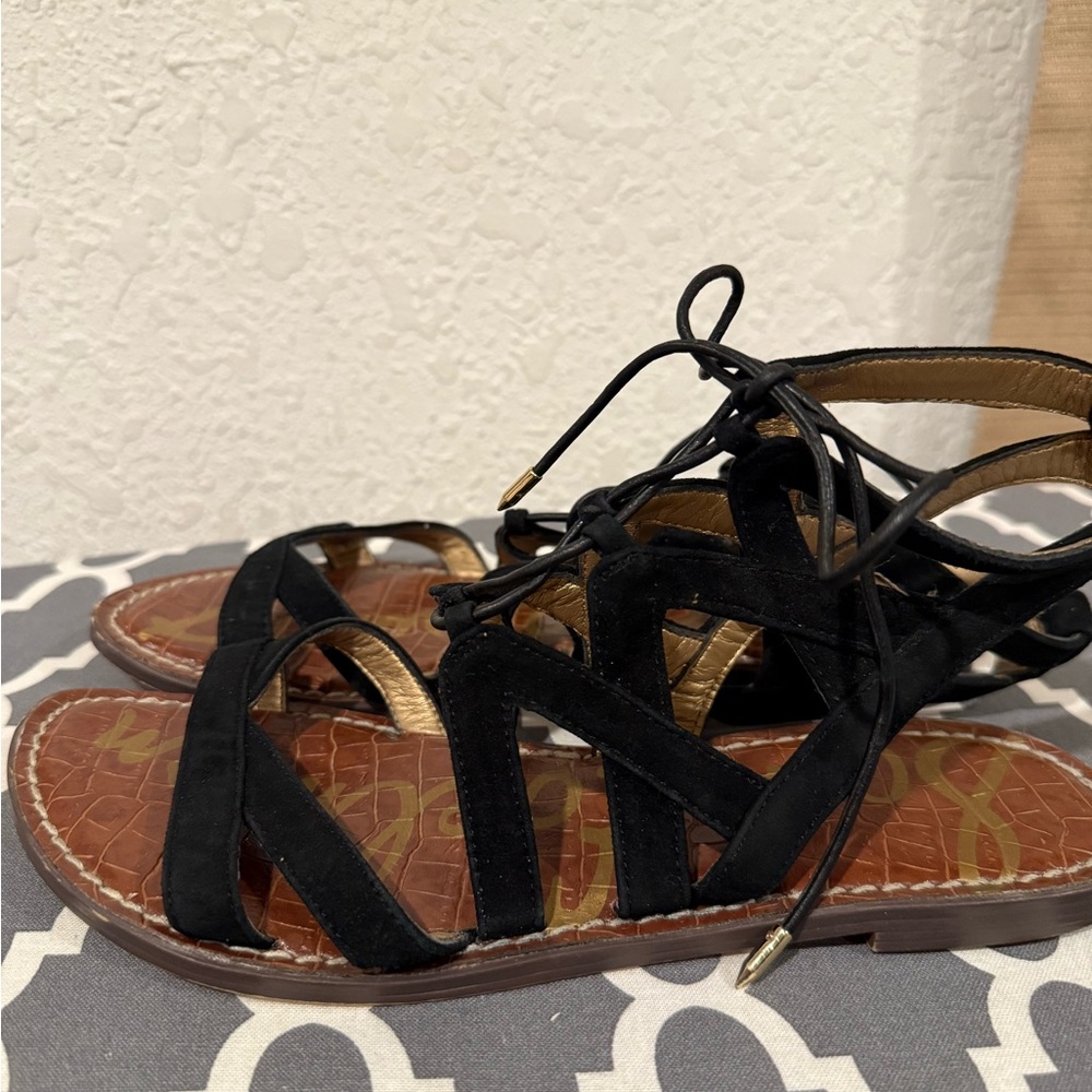 Sam Edelman Black Suede Like Lace-Up Sandals Size 8 - Picture 2 of 3